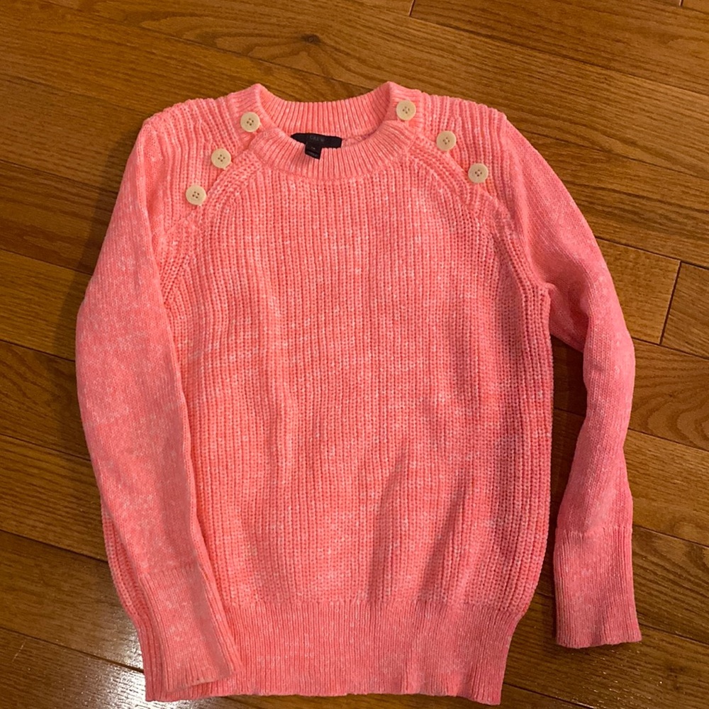 J. Crew Pink Crewneck Sweater with Shoulder Buttons